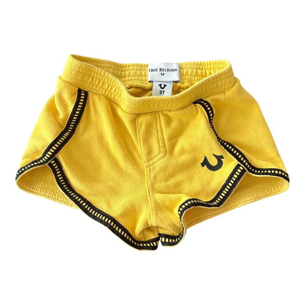 True Religion Toddler Girls‎ Yellow Dolphin Sweat Shorts Size 3T Horseshoe Logo